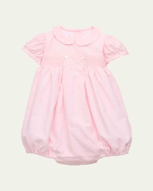 Girl's Swiss Dot Smocked Bubble Romper, Size 3M-12
